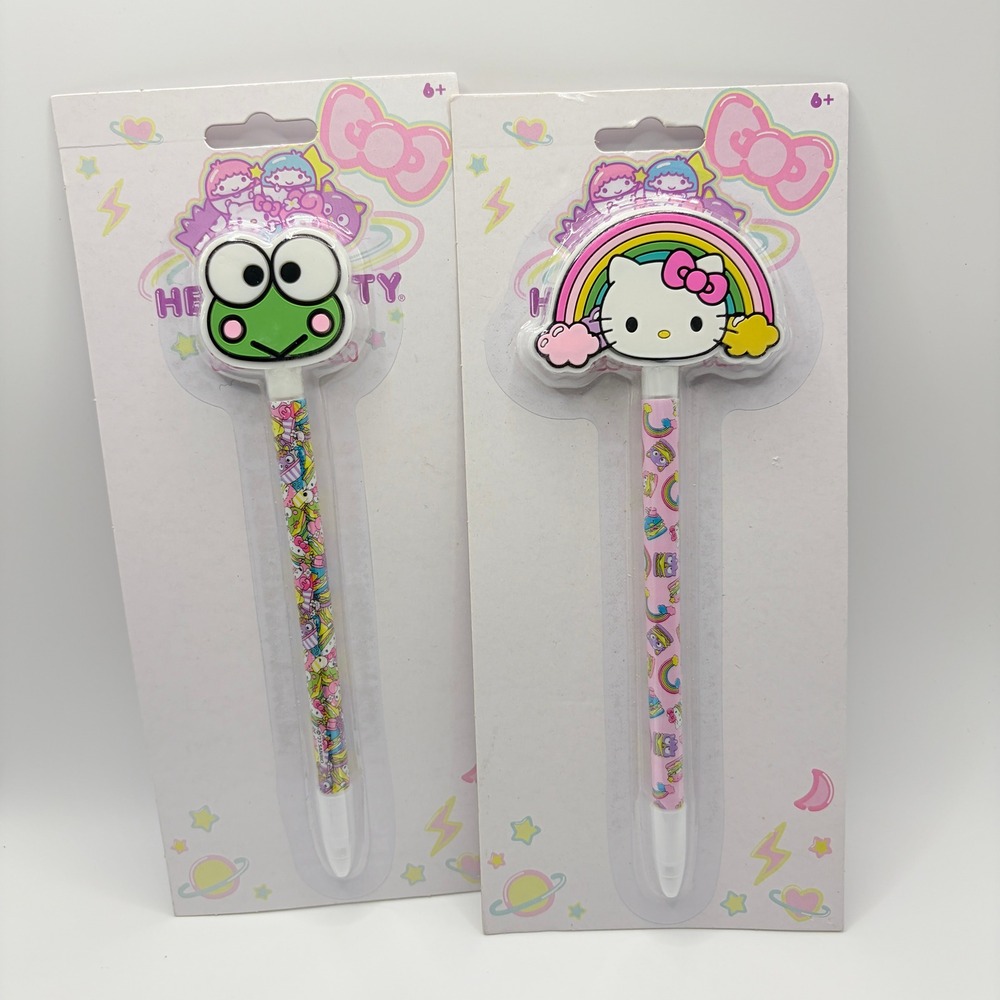 Sanrio Hello Kitty Keroppi Rainbow Novelty Pen Set 2pk Black Ink Kawaii Pens